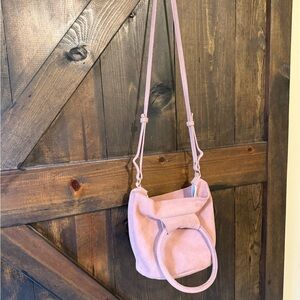 Suede Crossbody Bag with Top Handle - Pink